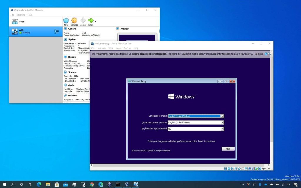 Creating a virtual machine in Windows