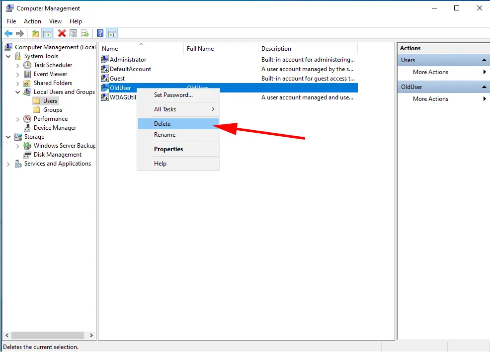 Remove a local user account on Windows Server